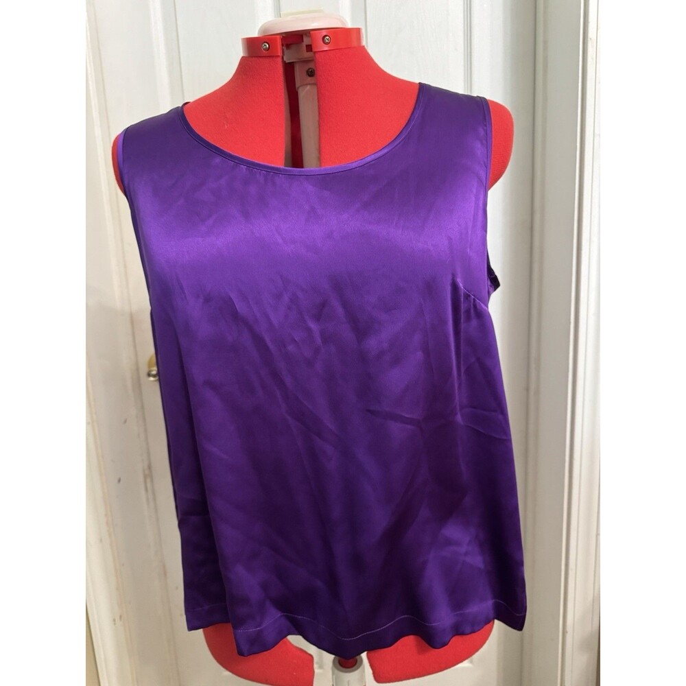 Bob Mackie Wearable Art 100% Silk Purple Sleeveless Shell Blouse Women’s Large
